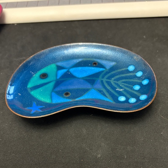 Abstract  Rare Vintage Rare Miguel Pineda Enamel On Copper Dish - Picture 2 of 6